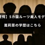 多国籍の美しいモデル嵐莉菜さんの学歴に関する情報が中央に記された画像。