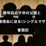 藤咲凪がシングルマザーとして子育てに奮闘する様子と、子供の父親との別れの経緯を紹介するブログ記事のタイトルが中央に表示された画像。