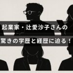 起業家の辻愛沙子さんの意外な学歴とこれまでのキャリアを紹介する記事のタイトルが中央に表示された画像。