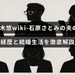 石原さとみの夫である糸木悠さんのプロフィールと二人の結婚生活について詳しく紹介された記事のタイトルが中央に表示された画像。