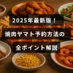 焼肉ヤマトの2025年に対応した予約手順と注意点をまとめた説明文が中央に表示された画像
