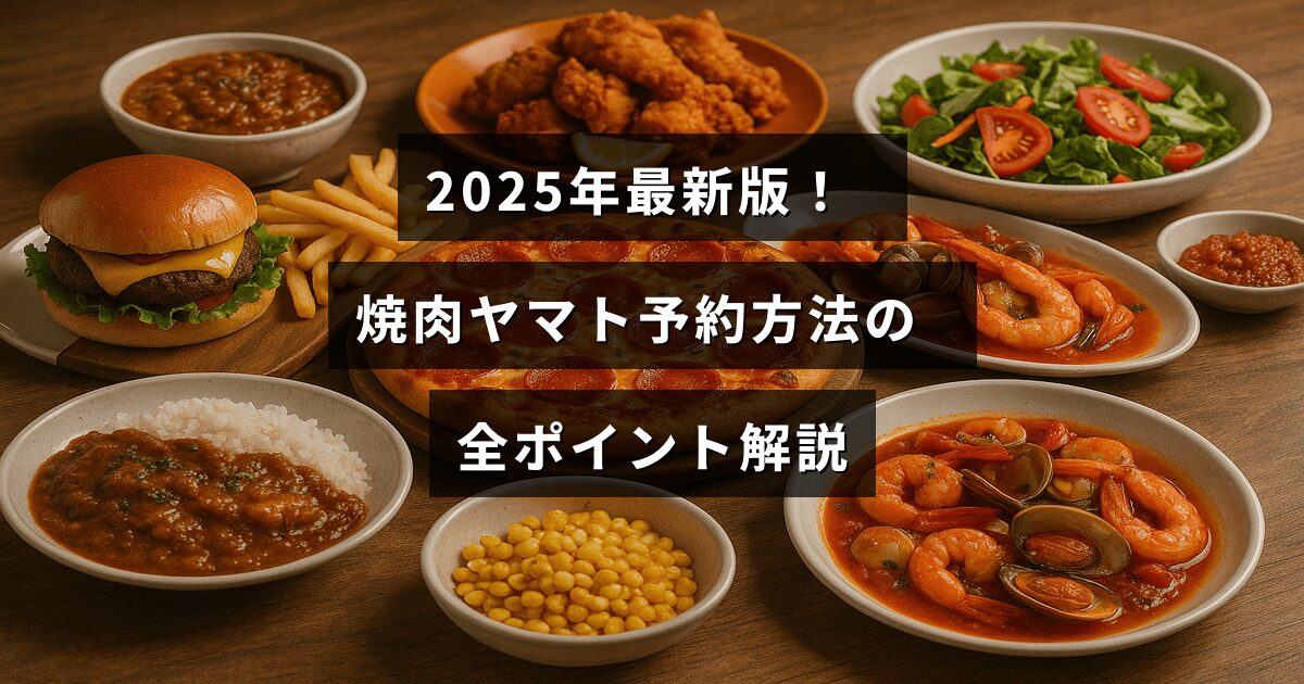 焼肉ヤマトの2025年に対応した予約手順と注意点をまとめた説明文が中央に表示された画像