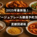 「2025年版のマリアージュフレール銀座店の予約手順と混雑を避けるコツを解説した記事のタイトルが中央に表示された画像」