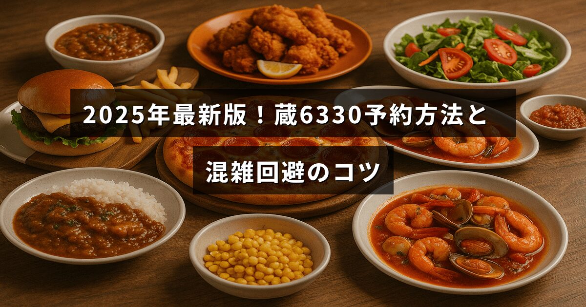 2025年の最新情報に基づく蔵6330の予約手順と混雑を避けるための効果的なポイントが記された画像の中心テキスト。