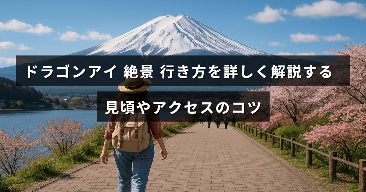 ドラゴンアイの絶景スポットへのアクセス方法や見頃の時期を詳しく説明するガイドのタイトルが中央に表示された画像