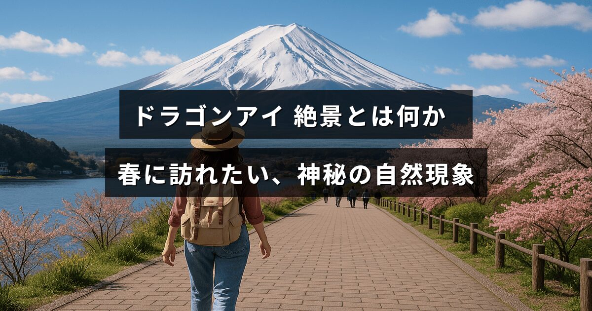 春の季節に訪れる神秘的な自然現象「ドラゴンアイ」の美しい絶景を紹介した記事の中央に配置されたタイトルテキストが映る画像
