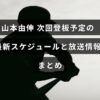 野球選手の山本由伸の次回試合の日時と視聴方法についての案内が中央に表示された画像