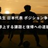 日本代表の松木玖生選手がポジション争いで直面している課題と、チーム復帰に向けた取り組みを示した画像。
