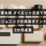 盛山晋太郎さんが実践したケトジェニックダイエットの具体的な手法と、3か月間で得られた成果を紹介する記事のタイトルテキストが中央に表示された画像