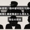 鈴木愛理と田中碧の別れに関する噂と、最新の報道から明らかになった二人の現在の関係性を示すテキストが中央に表示された画像。