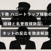 橋下徹氏をめぐるハニートラップ疑惑とそれに関する名誉毀損訴訟の経緯を示す画像で、関連するオンライン上の意見や反応について分かりやすくまとめたイメージ。
