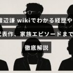 俳優・渡辺謙のキャリアと代表作、家族にまつわるエピソードを詳しく紹介する記事のタイトルが中央に表示された画像。