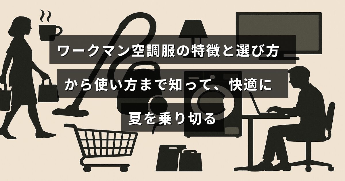 ワークマンの空調服の機能や選び方、正しい使い方を紹介し、暑い季節を快適に過ごすためのポイントを示す画像