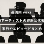 長渕剛の経歴や代表曲、家族情報やエピソードを紹介する記事のタイトルが中央に表示された画像