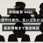岸田監督の経歴や代表作、生い立ち、最新ニュースをまとめた解説記事のタイトルが中央に表示された画像