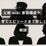 父親の家族構成と子育ての体験談が紹介されている記事のタイトルが中央に表示された画像