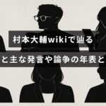 村本大輔の経歴や主要な発言・論争を年表と解説で整理する記事のアイキャッチ画像。中央に記事タイトルの文字が配置されている。