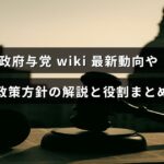 政府与党の最新の政策や活動内容を示し、その役割についてわかりやすく説明する情報ページのタイトルが中央に表示された画像